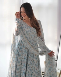 Antique Fashion 1 FANCY NECK POTLI BUTTON DESIGN,CHURIDAR SLEEVS,PADDED,ZIPPER ATTACHED* - xl (42), sky