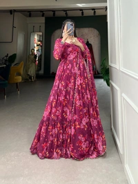 Antique Fashion 1 In a world of monochrome be the burst of color in a pink floral print gown   - Xxl (44)