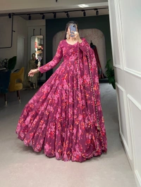 Antique Fashion 1 In a world of monochrome be the burst of color in a pink floral print gown   - Xxl (44)