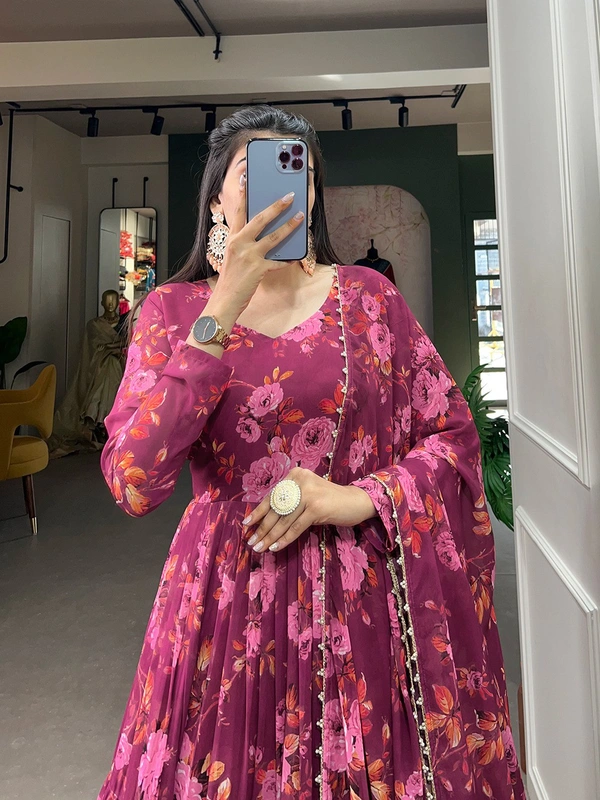 Antique Fashion 1 In a world of monochrome be the burst of color in a pink floral print gown   - Xxl (44)