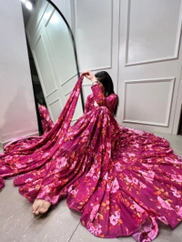 Antique Fashion 1 In a world of monochrome be the burst of color in a pink floral print gown   - Xxl (44)