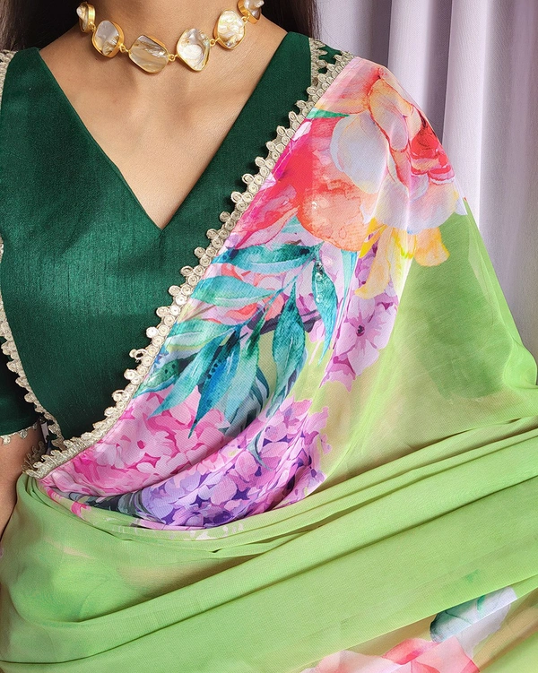 Antique Fashion 1 Drape yourself in the ethereal beauty of a floral printed georgette saree, where every fold tells a story of timeless elegance - colour 3