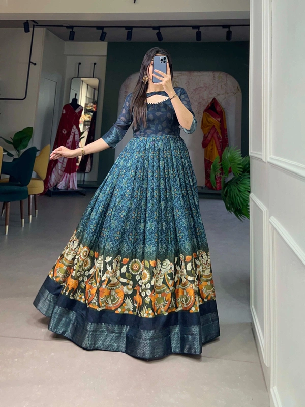 Antique Fashion 1 Adorn yourself in the poetry of print  as the gown weaves dreams of beauty and tradition  - Navy Blue