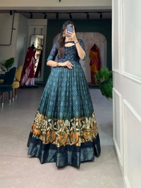 Antique Fashion 1 Adorn yourself in the poetry of print  as the gown weaves dreams of beauty and tradition  - Navy Blue