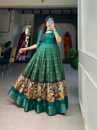 Antique Fashion 1 Adorn yourself in the poetry of print  as the gown weaves dreams of beauty and tradition  - green
