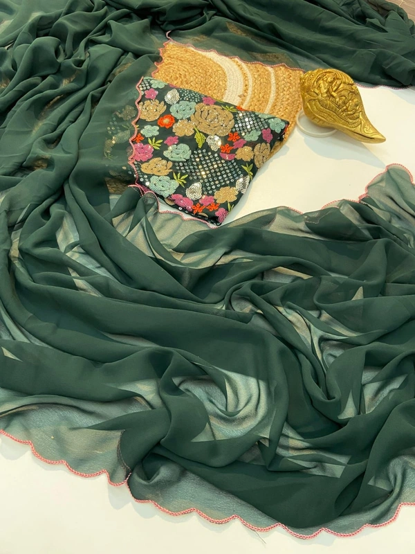 Antique Fashion 1 Beautiful designer Party wear saree fabricsJIMICHU SATIN SOFT new clothes saree with heavy beads work  - colour 7