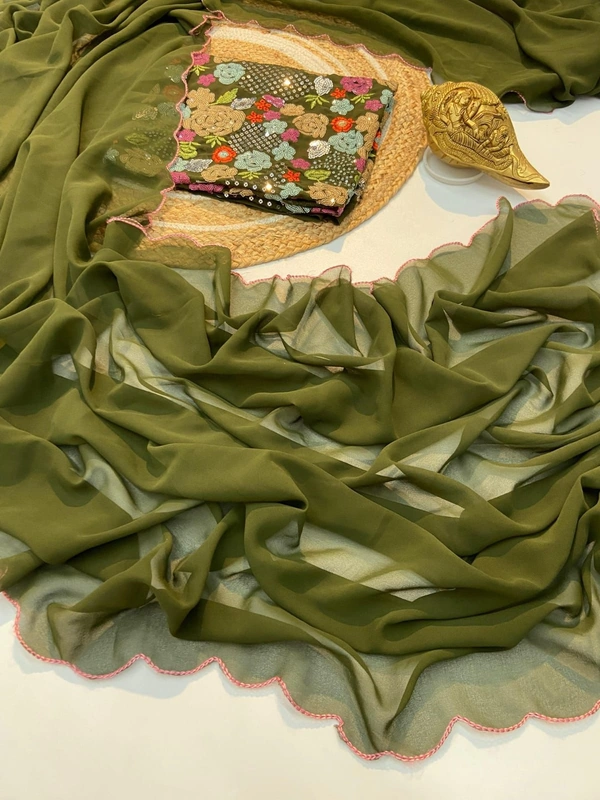 Antique Fashion 1 Beautiful designer Party wear saree fabricsJIMICHU SATIN SOFT new clothes saree with heavy beads work  - colour 9