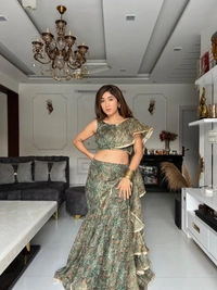 Antique Fashion 1 Sparkle Fabric Fish cut lehnga with adjustable waist dori 
