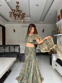 Antique Fashion 1 Sparkle Fabric Fish cut lehnga with adjustable waist dori 