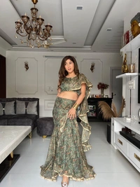 Antique Fashion 1 Sparkle Fabric Fish cut lehnga with adjustable waist dori 