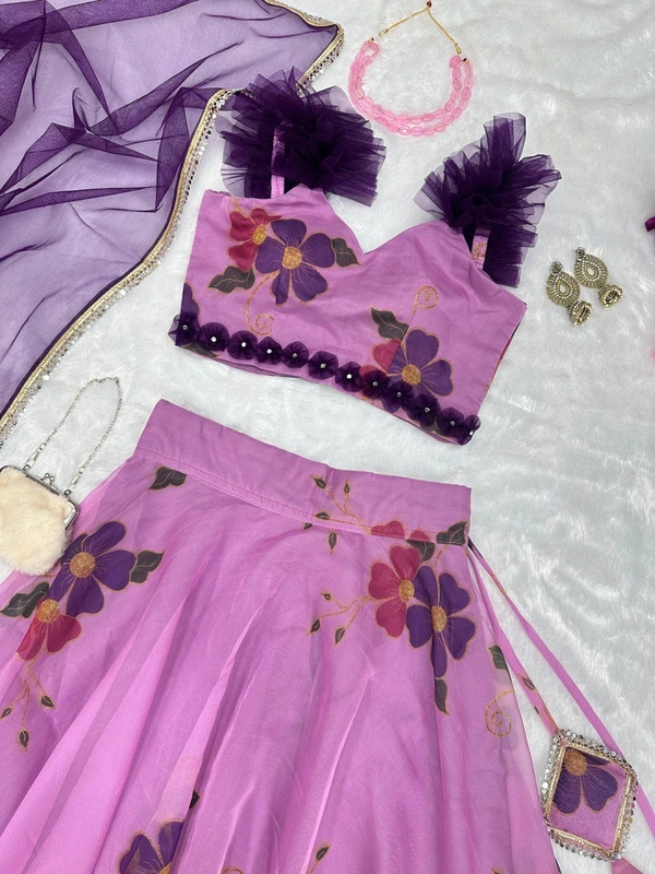 Antique Fashion 1 pure organza silk floral printed lehenga set