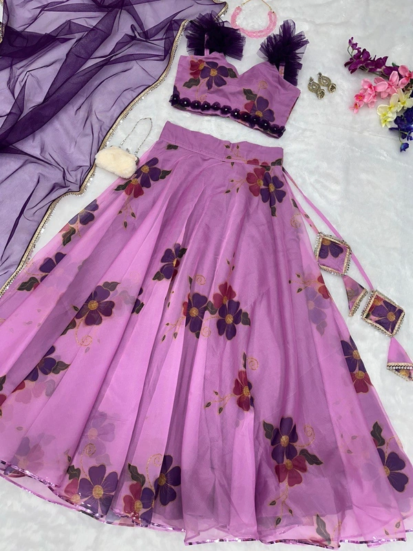 Antique Fashion 1 pure organza silk floral printed lehenga set