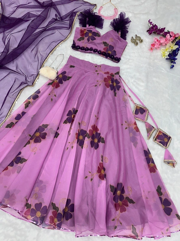 Antique Fashion 1 pure organza silk floral printed lehenga set