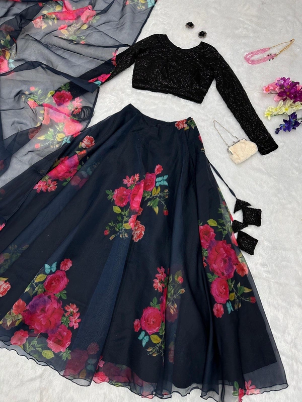 Antique Fashion 1 pure organza silk floral printed lehenga set