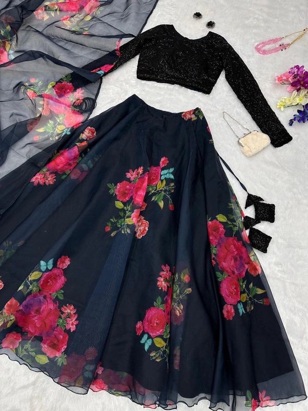 Antique Fashion 1 pure organza silk floral printed lehenga set