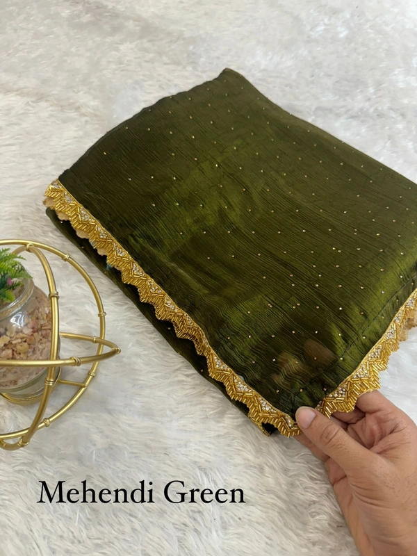 Antique Fashion 1 Goldenjarkan saare - mehendi green