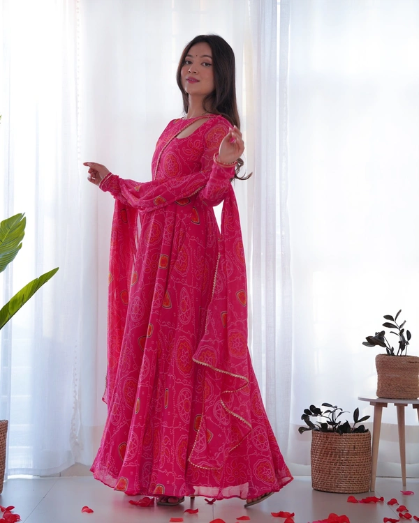Antique Fashion 1 PRESENTING NEW DESIGNER PURE SOFT LIGHTWEIGHT CHIFFON BANDHEJ FULLY FLAIR GOWN,DUPPTA ,PENT SET READY TO WEAR FULLY STTICHED - Xs (34)