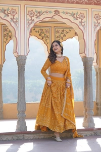 Antique Fashion 1 Faux Georgette With Sequins  Thread Embroidered work Lehenga Choli with Dupatta for women who are accepting the Current Seasonal and traditional wear collections to their wardrobe  - yellow