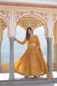 Antique Fashion 1 Faux Georgette With Sequins  Thread Embroidered work Lehenga Choli with Dupatta for women who are accepting the Current Seasonal and traditional wear collections to their wardrobe  - yellow