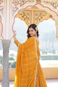Antique Fashion 1 Faux Georgette With Sequins  Thread Embroidered work Lehenga Choli with Dupatta for women who are accepting the Current Seasonal and traditional wear collections to their wardrobe  - yellow