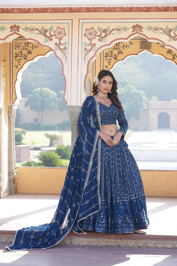 Antique Fashion 1 Faux Georgette With Sequins  Thread Embroidered work Lehenga Choli with Dupatta for women who are accepting the Current Seasonal and traditional wear collections to their wardrobe  - Rama