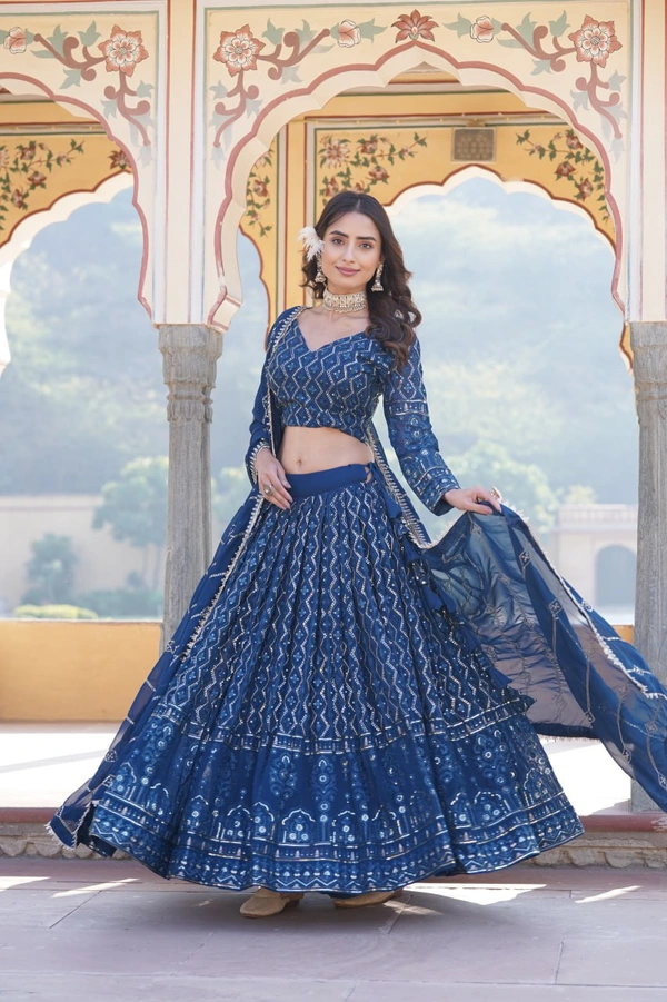Antique Fashion 1 Faux Georgette With Sequins  Thread Embroidered work Lehenga Choli with Dupatta for women who are accepting the Current Seasonal and traditional wear collections to their wardrobe  - Rama