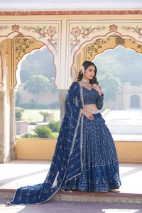 Antique Fashion 1 Faux Georgette With Sequins  Thread Embroidered work Lehenga Choli with Dupatta for women who are accepting the Current Seasonal and traditional wear collections to their wardrobe  - Rama