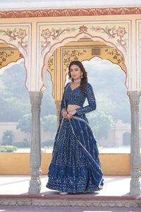 Antique Fashion 1 Faux Georgette With Sequins  Thread Embroidered work Lehenga Choli with Dupatta for women who are accepting the Current Seasonal and traditional wear collections to their wardrobe  - Rama