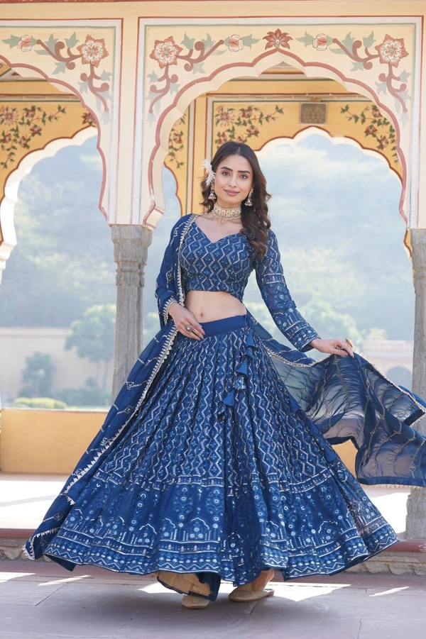 Antique Fashion 1 Faux Georgette With Sequins  Thread Embroidered work Lehenga Choli with Dupatta for women who are accepting the Current Seasonal and traditional wear collections to their wardrobe  - Rama