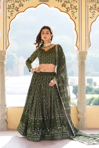 Antique Fashion 1 Faux Georgette With Sequins  Thread Embroidered work Lehenga Choli with Dupatta for women who are accepting the Current Seasonal and traditional wear collections to their wardrobe  - Green