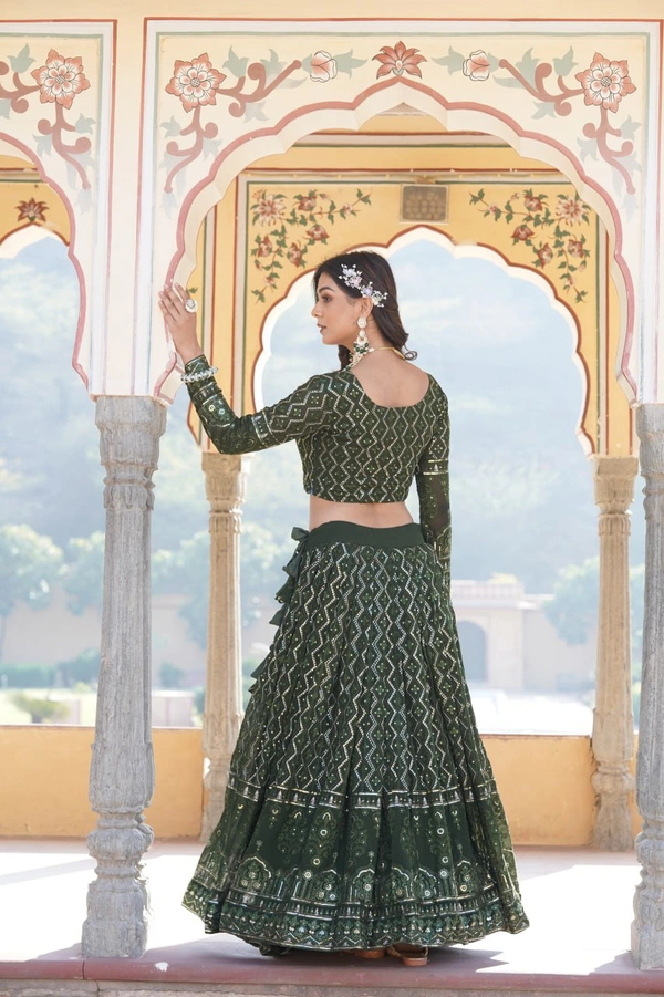 Antique Fashion 1 Faux Georgette With Sequins  Thread Embroidered work Lehenga Choli with Dupatta for women who are accepting the Current Seasonal and traditional wear collections to their wardrobe  - Green