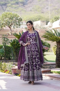 Antique Fashion 1 Viscose Dyable Jacquard Gown With Sequins Embroidered Work and Russian Silk Dupatta, it will enhance can combine the best parts of Indian wear into one stunning ensemble  - xl (42), wine