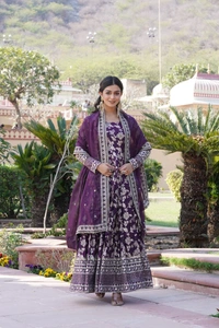 Antique Fashion 1 Viscose Dyable Jacquard Gown With Sequins Embroidered Work and Russian Silk Dupatta, it will enhance can combine the best parts of Indian wear into one stunning ensemble  - xl (42), wine