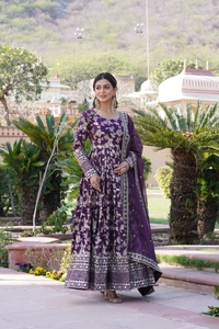 Antique Fashion 1 Viscose Dyable Jacquard Gown With Sequins Embroidered Work and Russian Silk Dupatta, it will enhance can combine the best parts of Indian wear into one stunning ensemble  - xl (42), wine