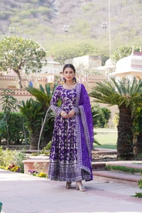 Antique Fashion 1 Viscose Dyable Jacquard Gown With Sequins Embroidered Work and Russian Silk Dupatta, it will enhance can combine the best parts of Indian wear into one stunning ensemble  - xxl (44), Purple