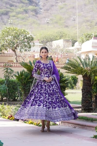 Antique Fashion 1 Viscose Dyable Jacquard Gown With Sequins Embroidered Work and Russian Silk Dupatta, it will enhance can combine the best parts of Indian wear into one stunning ensemble  - xxl (44), Purple