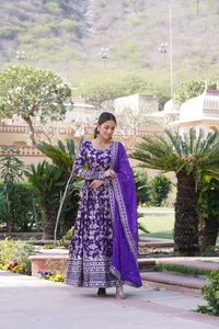 Antique Fashion 1 Viscose Dyable Jacquard Gown With Sequins Embroidered Work and Russian Silk Dupatta, it will enhance can combine the best parts of Indian wear into one stunning ensemble  - xxl (44), Purple