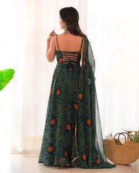 Antique Fashion 1 PURE SOFT LIGHTWEIGHT CHIFFON BANDHEJ FULLY FLAIR GOWN,DUPPTA ,PENT SET READY TO WEAR FULLY STTICHED* - Xs (34)