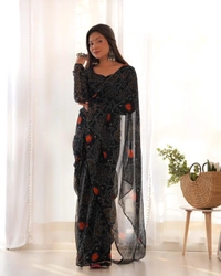 Antique Fashion 1 *READY TO WEAR PREDRAPPED REAY TO WEAR SAREE LIGHTWEIGHT CHIFFON FABRIC* - X's (34), green