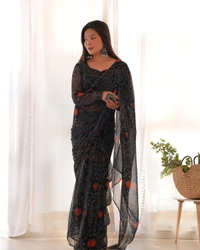 Antique Fashion 1 *READY TO WEAR PREDRAPPED REAY TO WEAR SAREE LIGHTWEIGHT CHIFFON FABRIC* - L (40), green