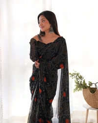 Antique Fashion 1 *READY TO WEAR PREDRAPPED REAY TO WEAR SAREE LIGHTWEIGHT CHIFFON FABRIC* - L (40), green