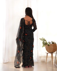 Antique Fashion 1 *READY TO WEAR PREDRAPPED REAY TO WEAR SAREE LIGHTWEIGHT CHIFFON FABRIC* - L (40), green