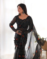 Antique Fashion 1 *READY TO WEAR PREDRAPPED REAY TO WEAR SAREE LIGHTWEIGHT CHIFFON FABRIC* - S (36), green