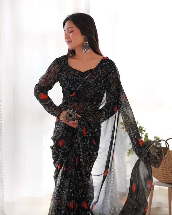 Antique Fashion 1 *READY TO WEAR PREDRAPPED REAY TO WEAR SAREE LIGHTWEIGHT CHIFFON FABRIC* - S (36), green