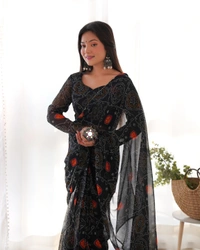 Antique Fashion 1 *READY TO WEAR PREDRAPPED REAY TO WEAR SAREE LIGHTWEIGHT CHIFFON FABRIC* - S (36), green