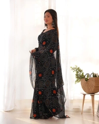 Antique Fashion 1 *READY TO WEAR PREDRAPPED REAY TO WEAR SAREE LIGHTWEIGHT CHIFFON FABRIC* - S (36), green