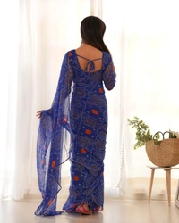 Antique Fashion 1 *READY TO WEAR PREDRAPPED REAY TO WEAR SAREE LIGHTWEIGHT CHIFFON FABRIC* - M (38), Blue
