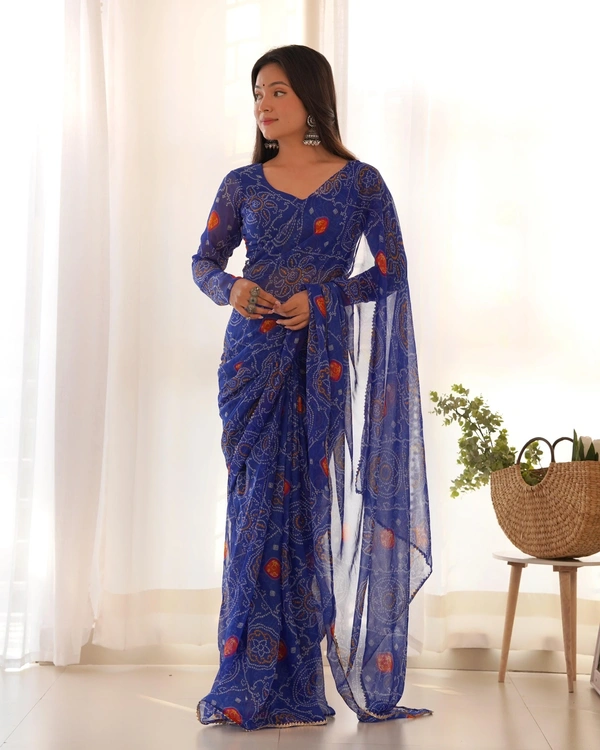 Antique Fashion 1 *READY TO WEAR PREDRAPPED REAY TO WEAR SAREE LIGHTWEIGHT CHIFFON FABRIC* - M (38), Blue