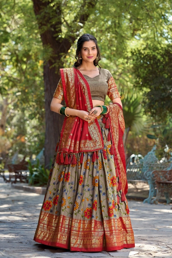 Antique Fashion 1 Be a trendsetter in our one of a kind Kalamkari Tussar Silk Lehenga  designed to make you shine with unmatched uniqueness  - colour 1