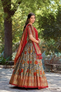 Antique Fashion 1 Be a trendsetter in our one of a kind Kalamkari Tussar Silk Lehenga  designed to make you shine with unmatched uniqueness  - colour 1